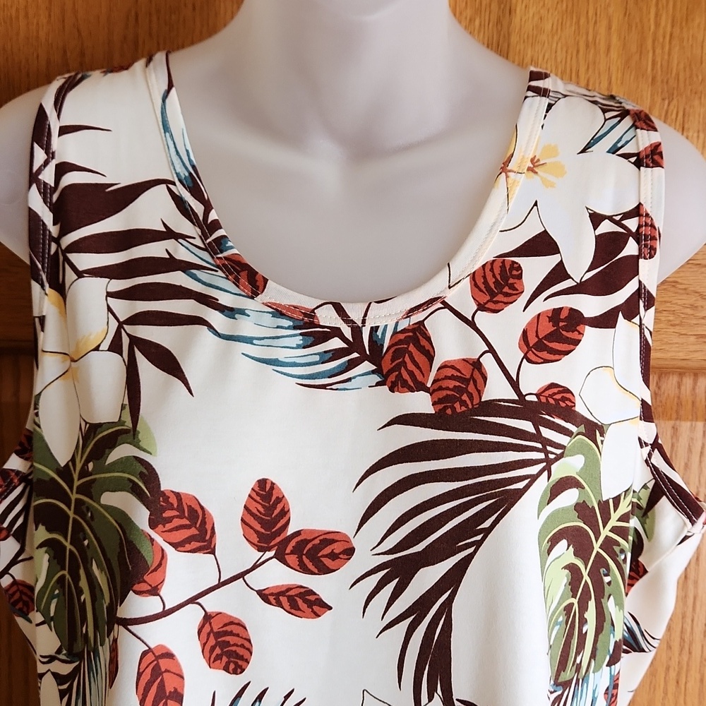 LuLaRoe Tropical Print Tank Top - Cream and Brown - Picture 2 of 11